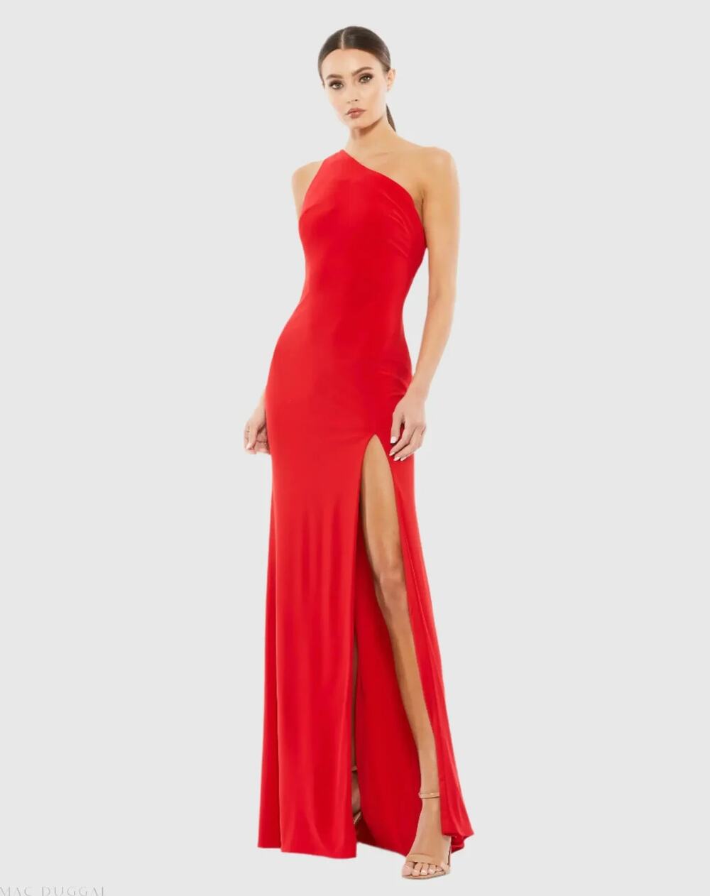 Ieena for Mac Duggal Red One Shoulder Draped Back Gown Size 2